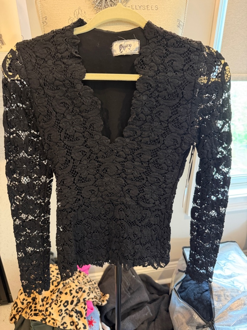 Nightcap Black Crochet Lace V-Neck Long Sleeve Blouse